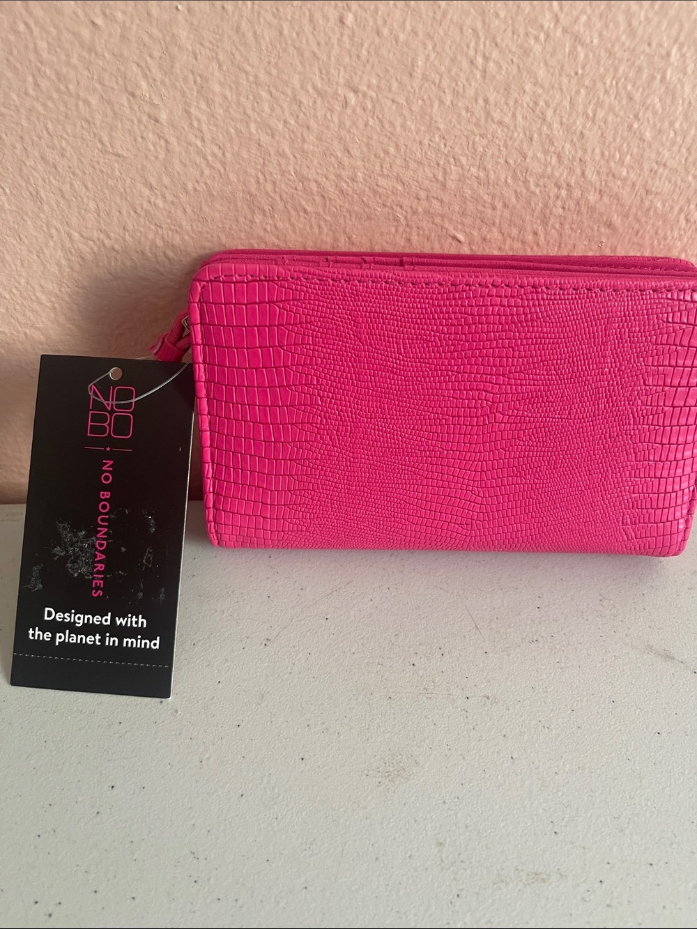 NOBO Bright Pink Croc-Embossed Zip Cosmetic Pouch